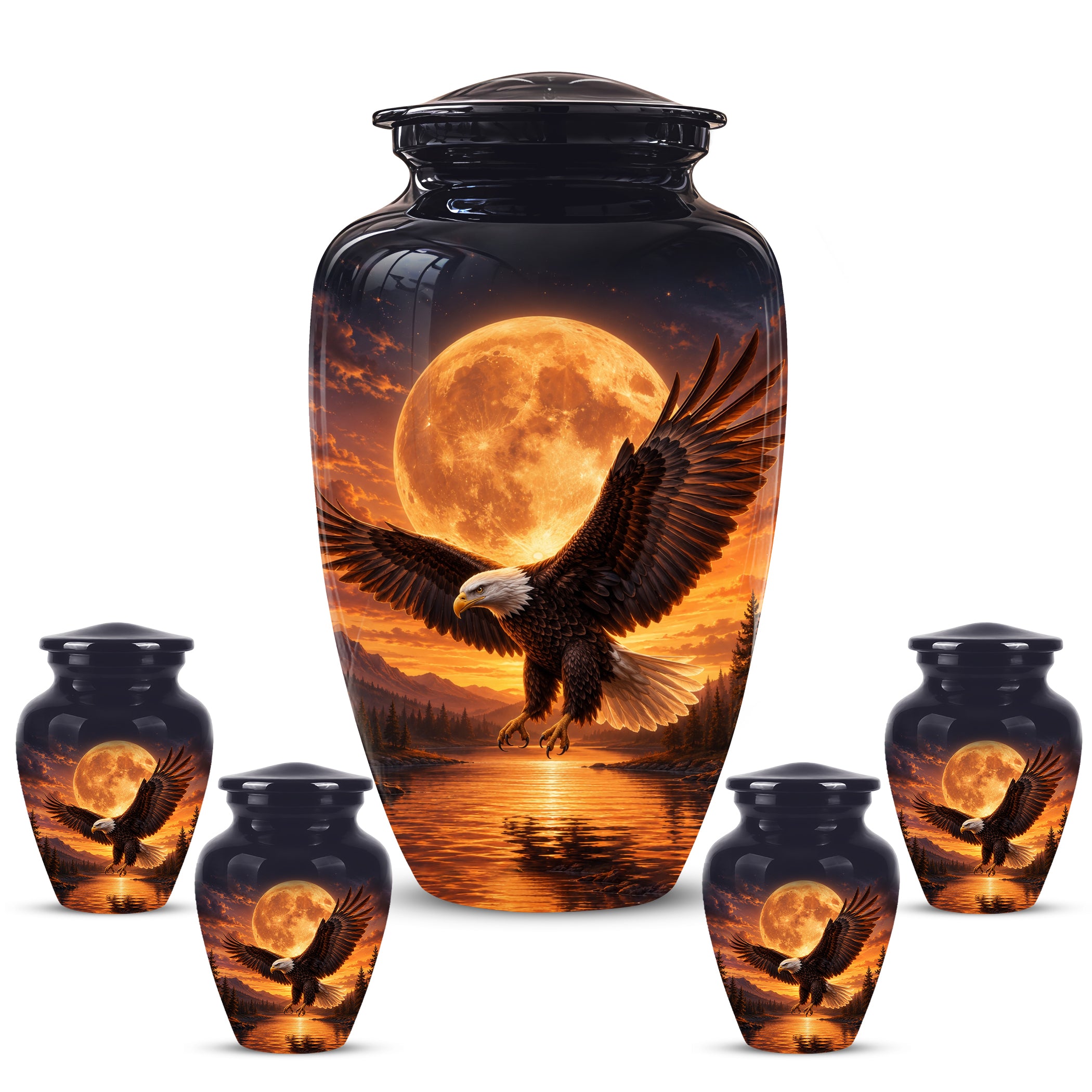 Personalized Flying Eagle Cremation Urn - Celestial Moon Memorial Urns