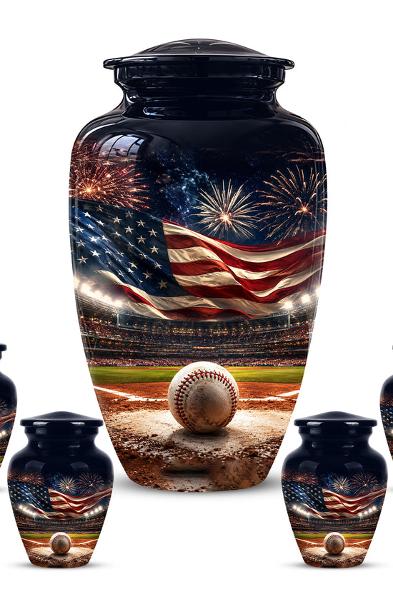 Personalized Baseball Urn with American Flag – Patriotic Urn for Human Ashes