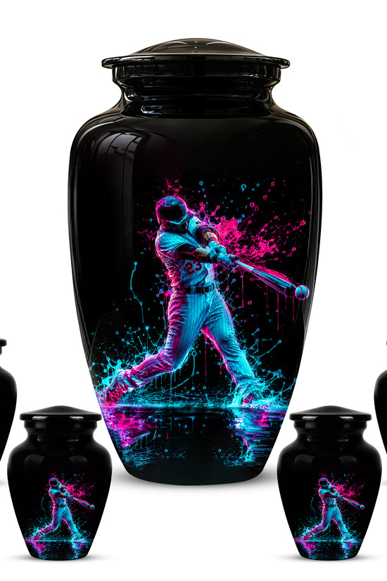 Artistic Baseball Player Funeral Urn - Personalized Black Urns For Ashes
