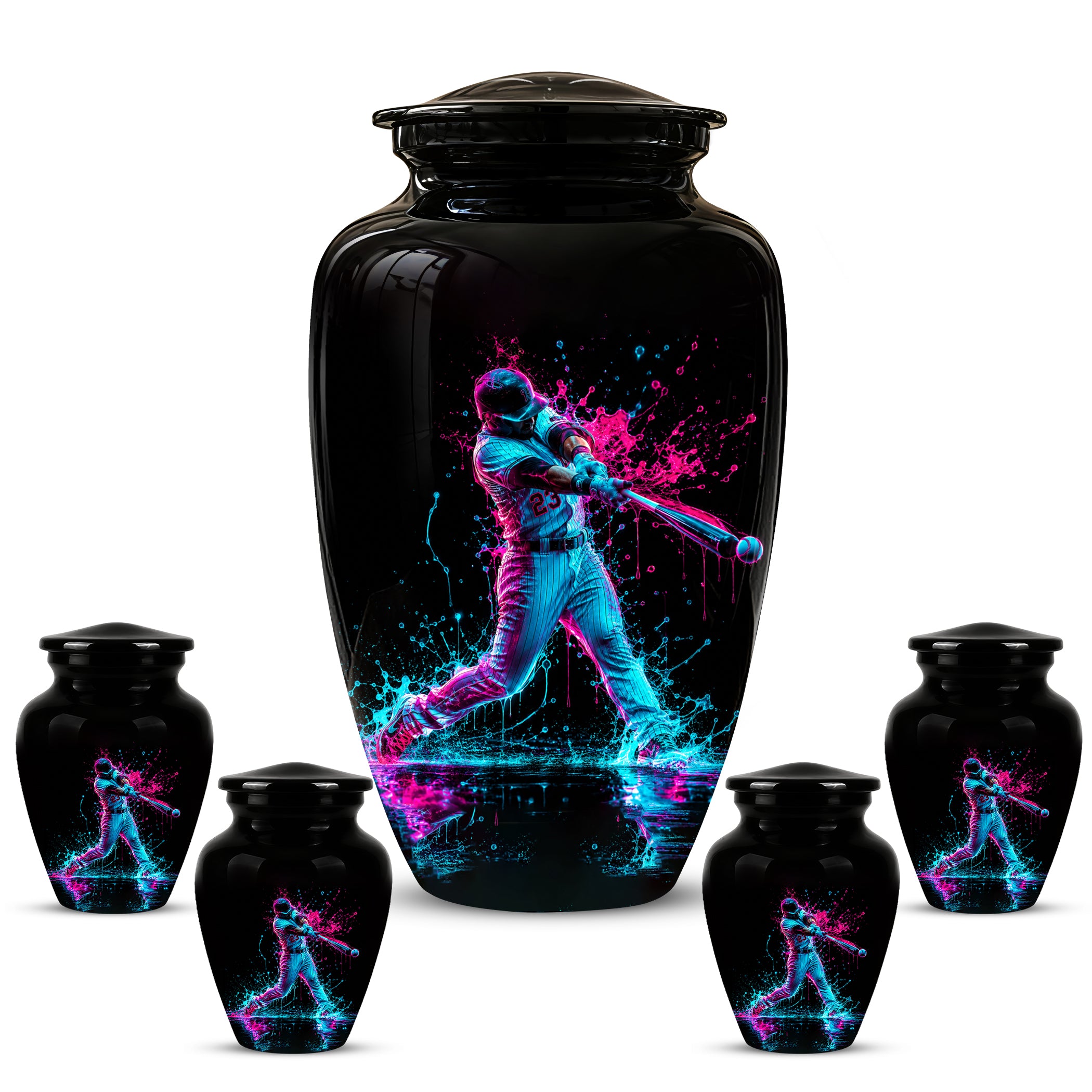 Artistic Baseball Player Funeral Urn - Personalized Black Urns For Ashes