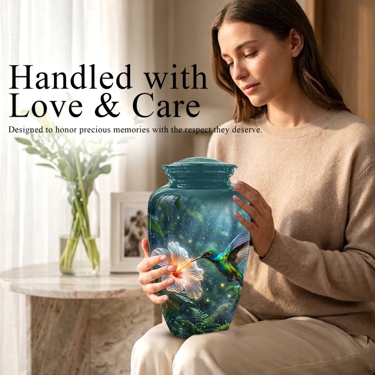 Hummingbird Cremation Urn for Ashes - Elegant Floral Memorial Urn