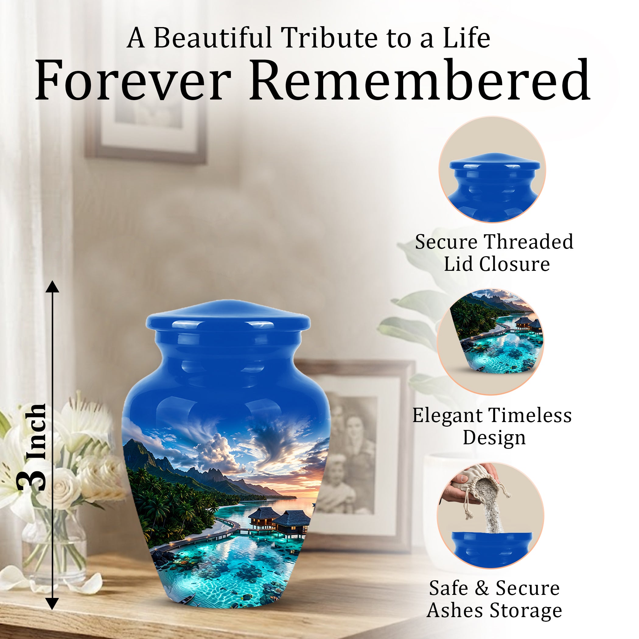 Beach Themed Cremation Urn - Personalized Burial Urns For Human Ashes
