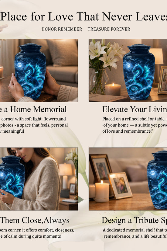 Mystical Blue Dragon Cremation Urn - Custom Handmade Burial Urns