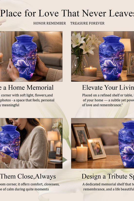 White Swan Cremation Urn - Night Landscape Funeral Urns For Human Ashes