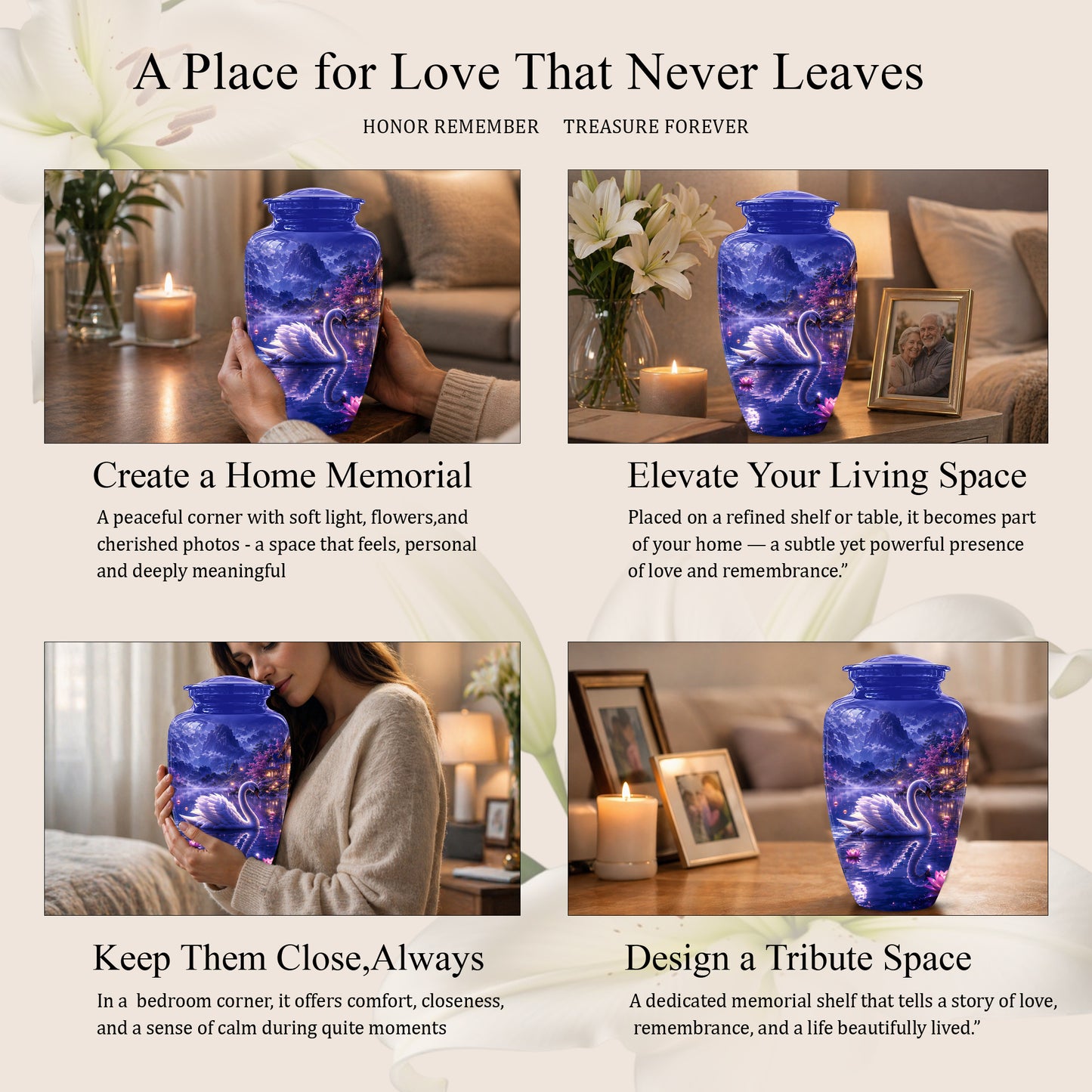 White Swan Cremation Urn - Night Landscape Funeral Urns For Human Ashes