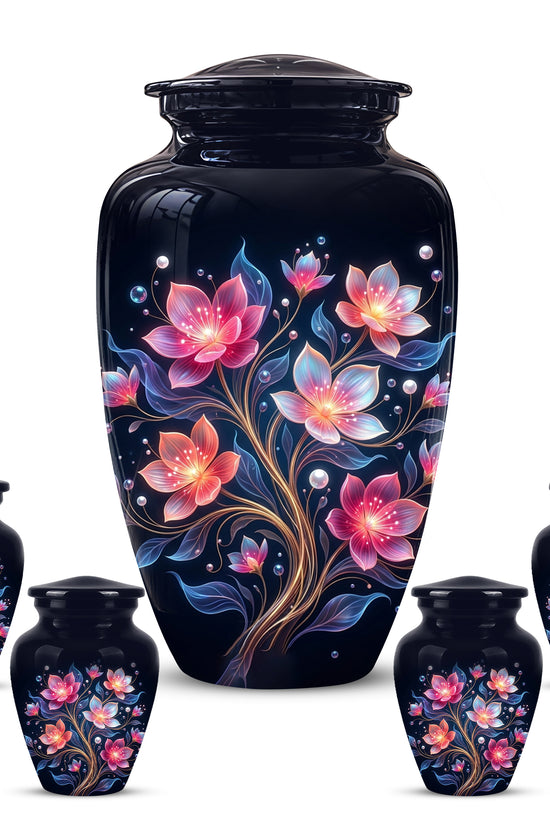 Hand-Painted Lotus Flower Cremation Urn - Decorative Urns On Sale
