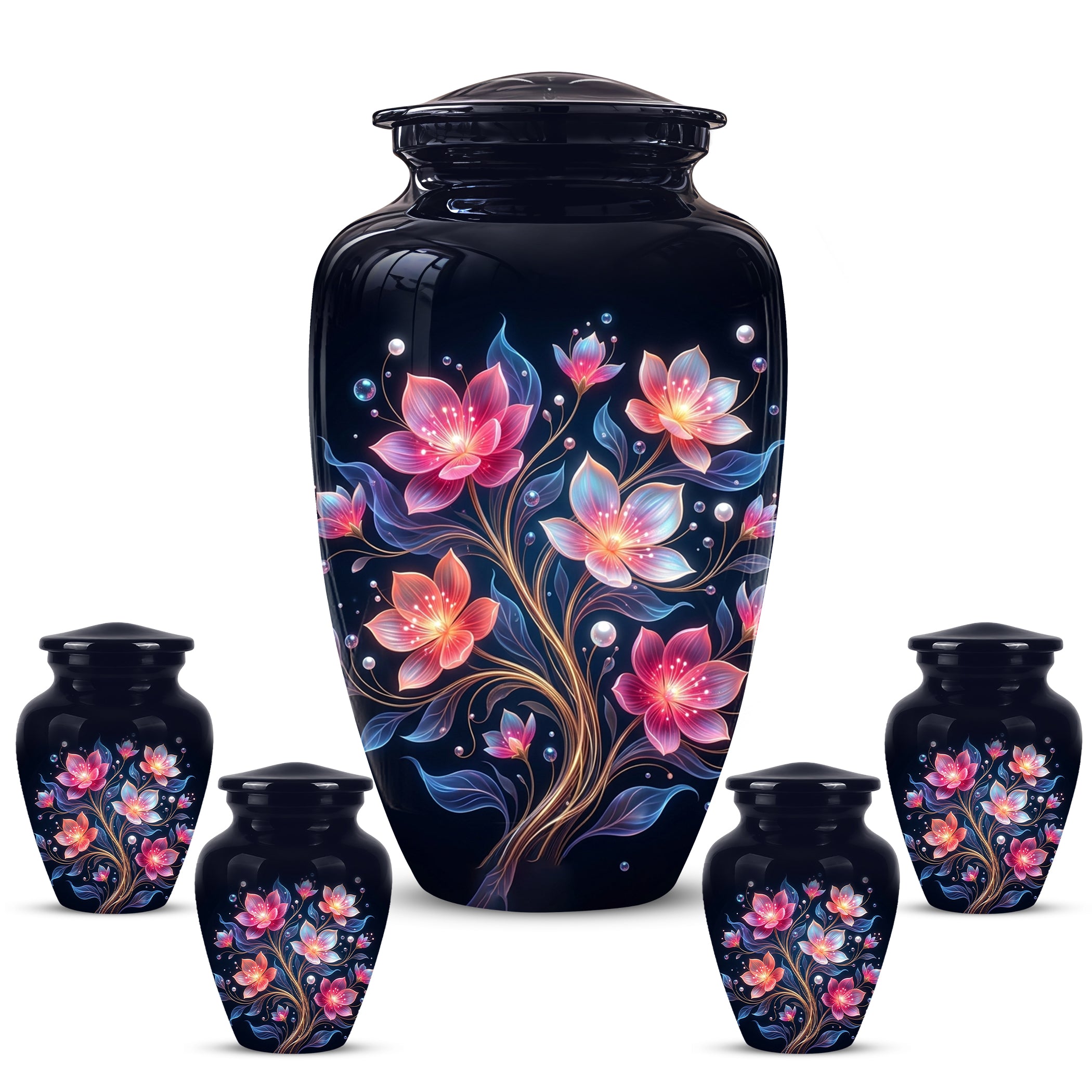 Hand-Painted Lotus Flower Cremation Urn - Decorative Urns On Sale