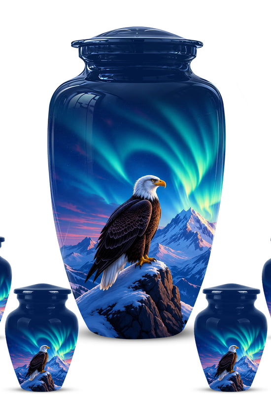 Personalized Bald Eagle Cremation Urn - Northern Lights Memorial Urns For Ashes