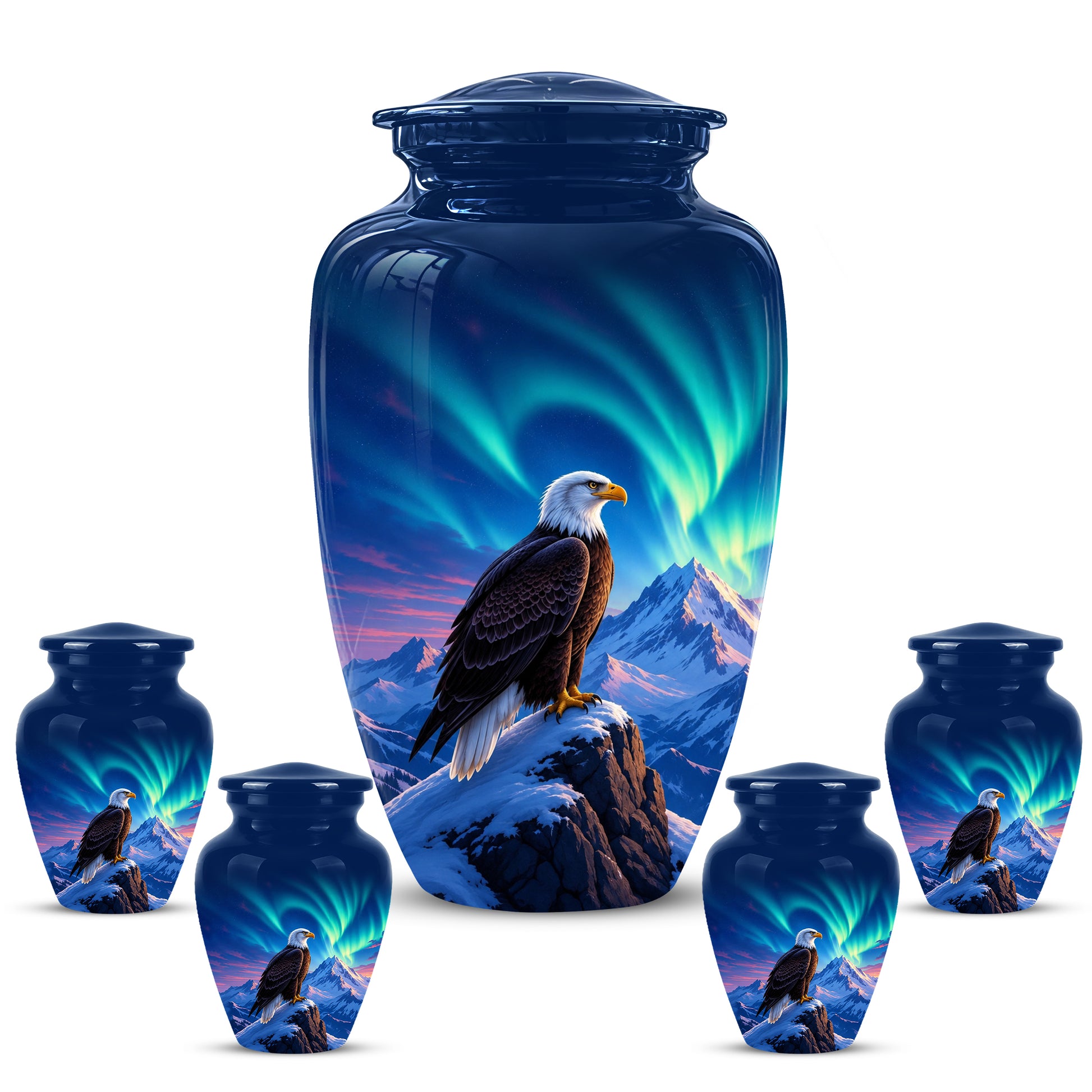 Personalized Bald Eagle Cremation Urn - Northern Lights Memorial Urns For Ashes