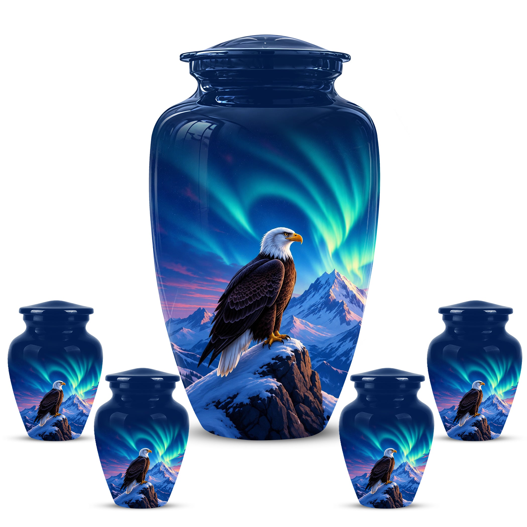 Personalized Bald Eagle Cremation Urn - Northern Lights Memorial Urns For Ashes
