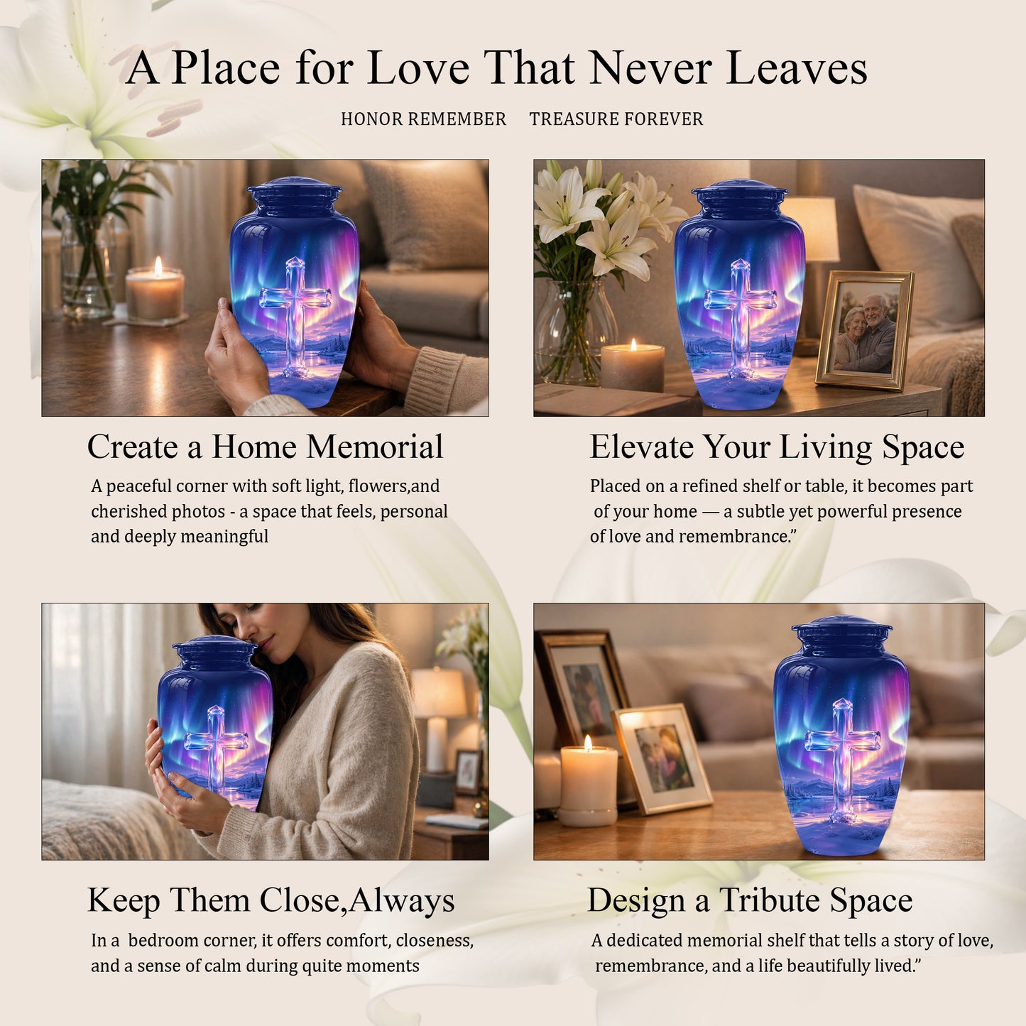 Celestial Cross Cremation Urn for Ashes – Peaceful Tribute Memorial Urn