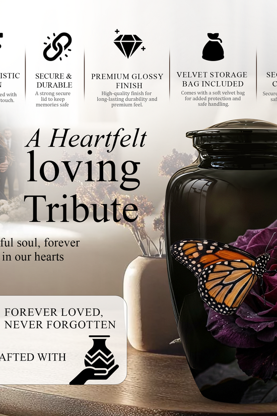 Yellow Butterfly On Purple Flower - Beautiful Burial Urns For Mom Ashes