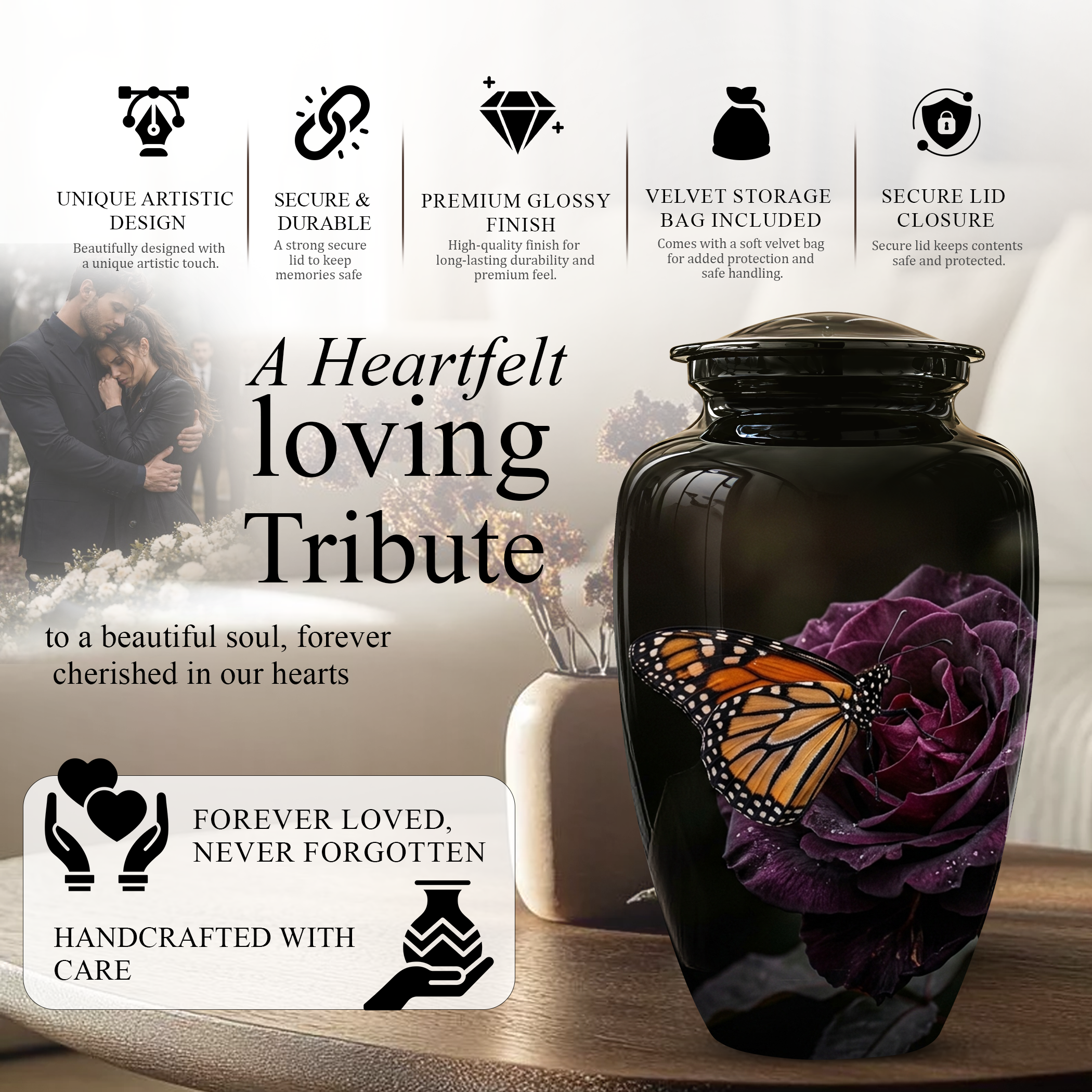Yellow Butterfly On Purple Flower - Beautiful Burial Urns For Mom Ashes