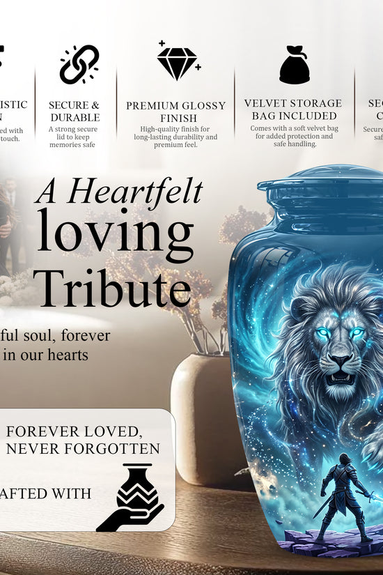 Celestial Cosmic Lion Cremation Urn - Lion Adult Male Memorial Tribute Urn