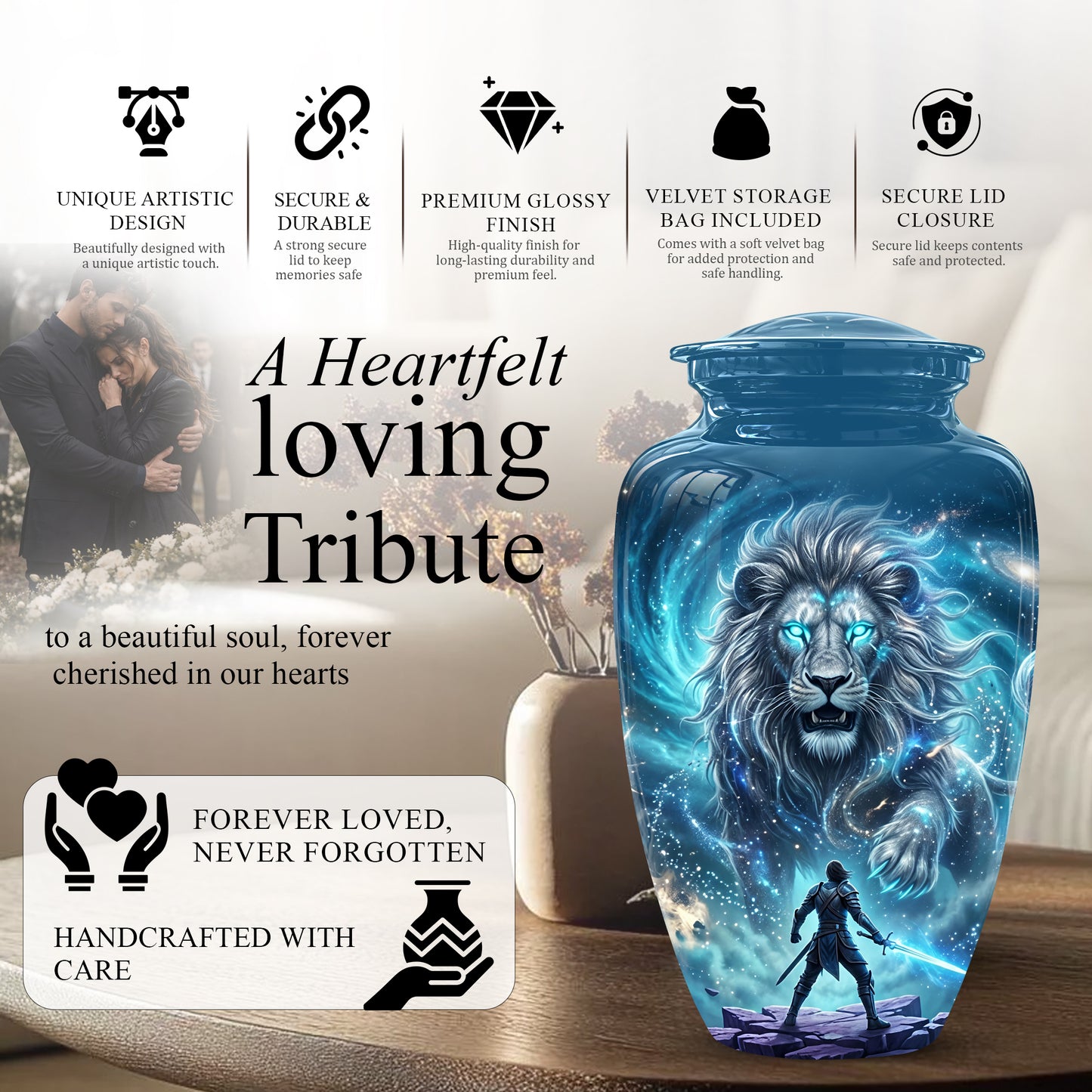 Celestial Cosmic Lion Cremation Urn - Lion Adult Male Memorial Tribute Urn