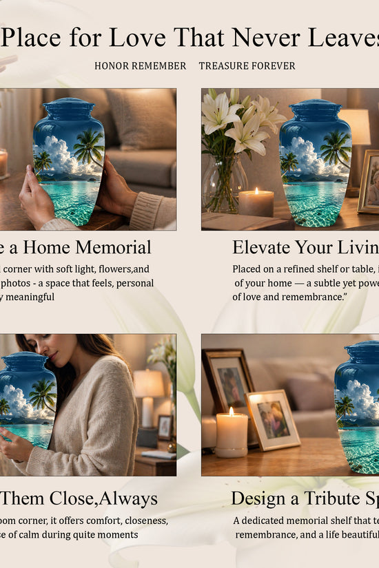 Tropical Beach Cremation Urn - Custom Memorial Urns For Women Ashes