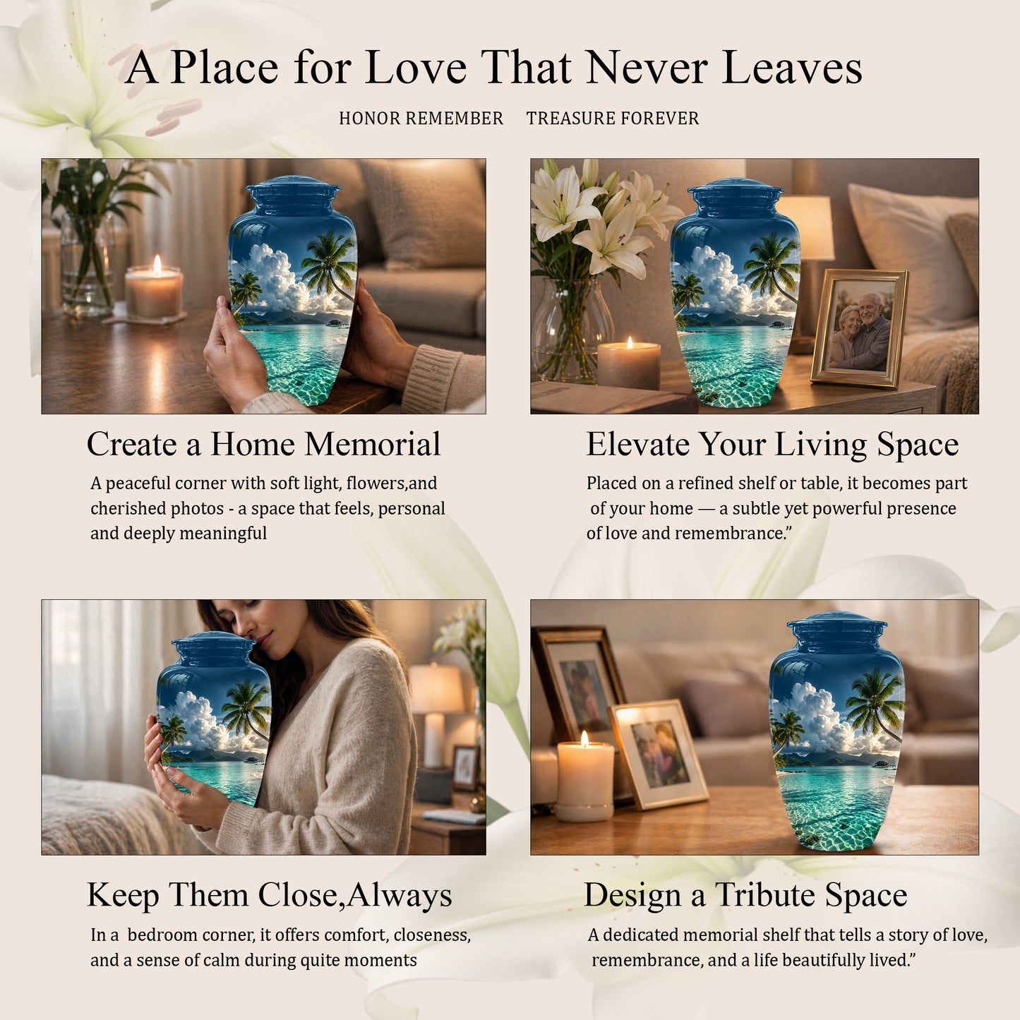 Tropical Beach Cremation Urn - Custom Memorial Urns For Women Ashes