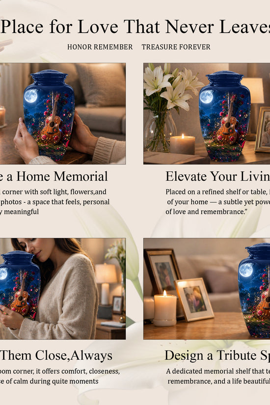 Starry Guitar Memorial Urn - Artistic Funeral Urns For Musicians Ashes