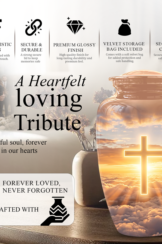 Christian Cross in Sky Cremation Urn - Beautiful Artistic Burial Urns For Ashes
