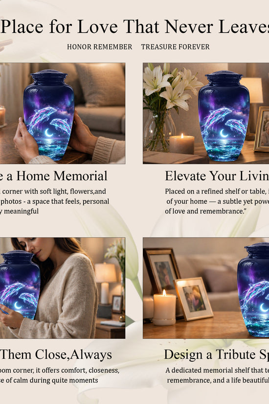 Dolphin Cremation Urn - Artistic Moonlight Memorial Urns For Ashes