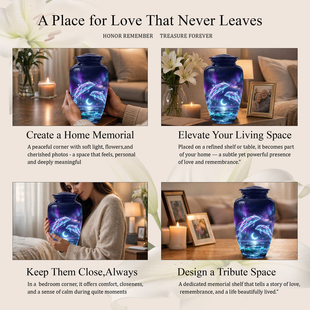 Dolphin Cremation Urn - Artistic Moonlight Memorial Urns For Ashes