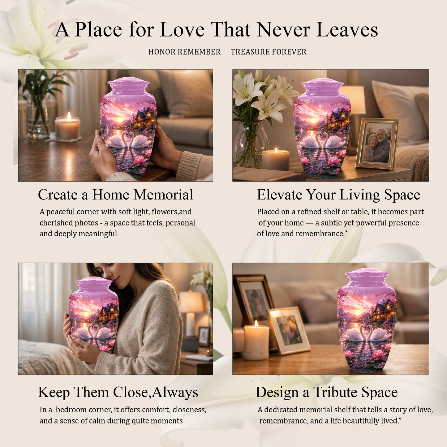 Couple Swan Memorial Urn - Peaceful Classic Urn For Lover's Ashes