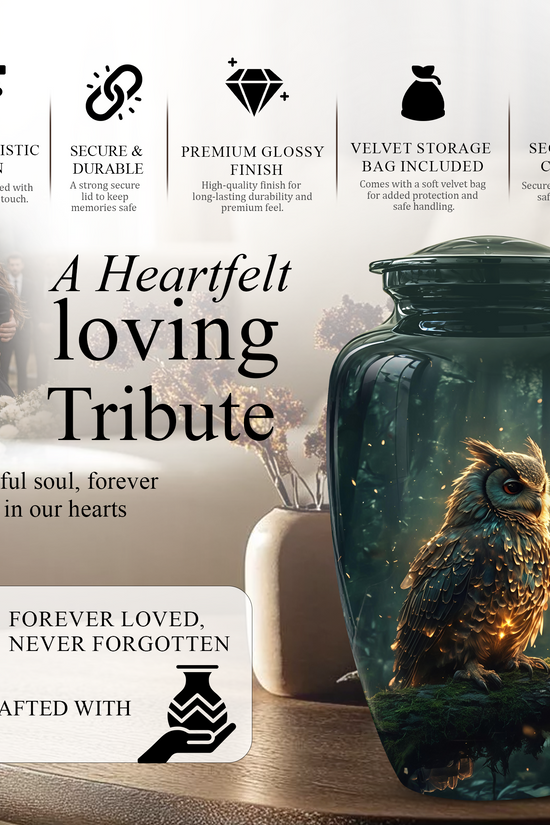 Mystical Owl Cremation Urn - Green Burial Urns For Human Ashes