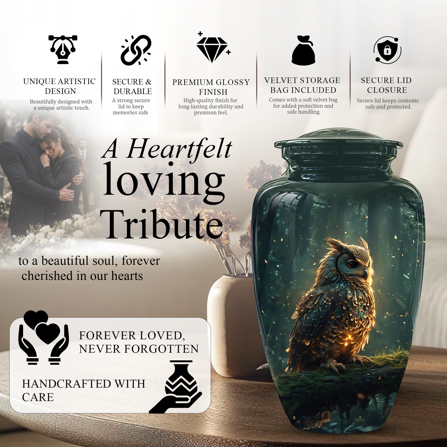Mystical Owl Cremation Urn - Green Burial Urns For Human Ashes