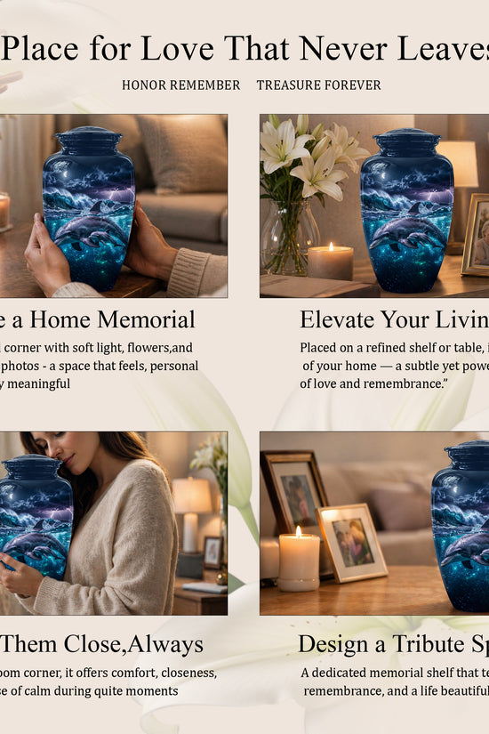 Dolphin Cremation Urn for Ashes –  Beautiful Ocean Storm Memorial Art