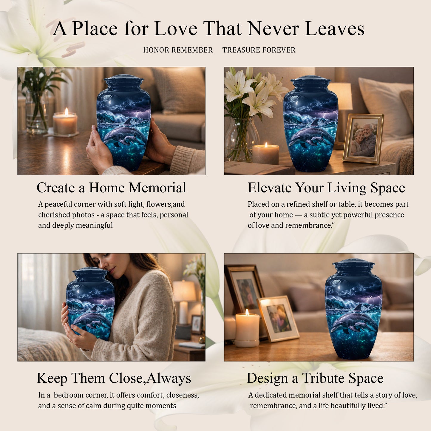 Dolphin Cremation Urn for Ashes –  Beautiful Ocean Storm Memorial Art