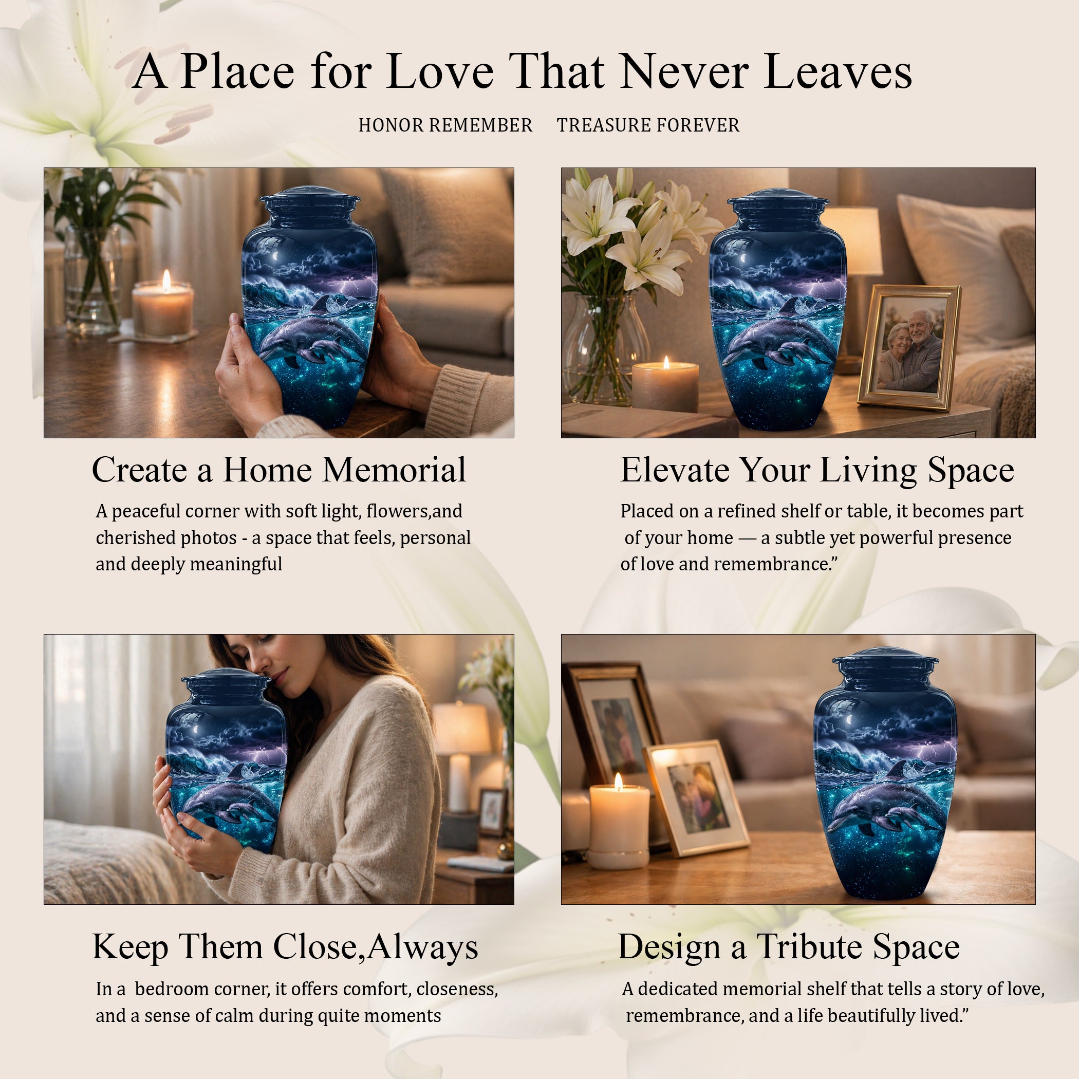 Dolphin Cremation Urn for Ashes –  Beautiful Ocean Storm Memorial Art