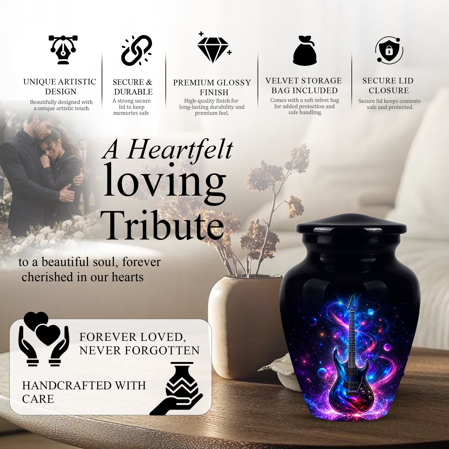 Electric Guitar Cremation Urn - Guitar Memorial Urns For Music Lovers