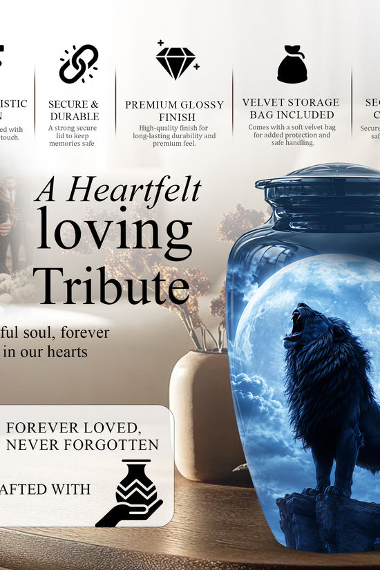 Roaring Lion Cremation Urn - Handcrafted Personalized Urns For Ashes