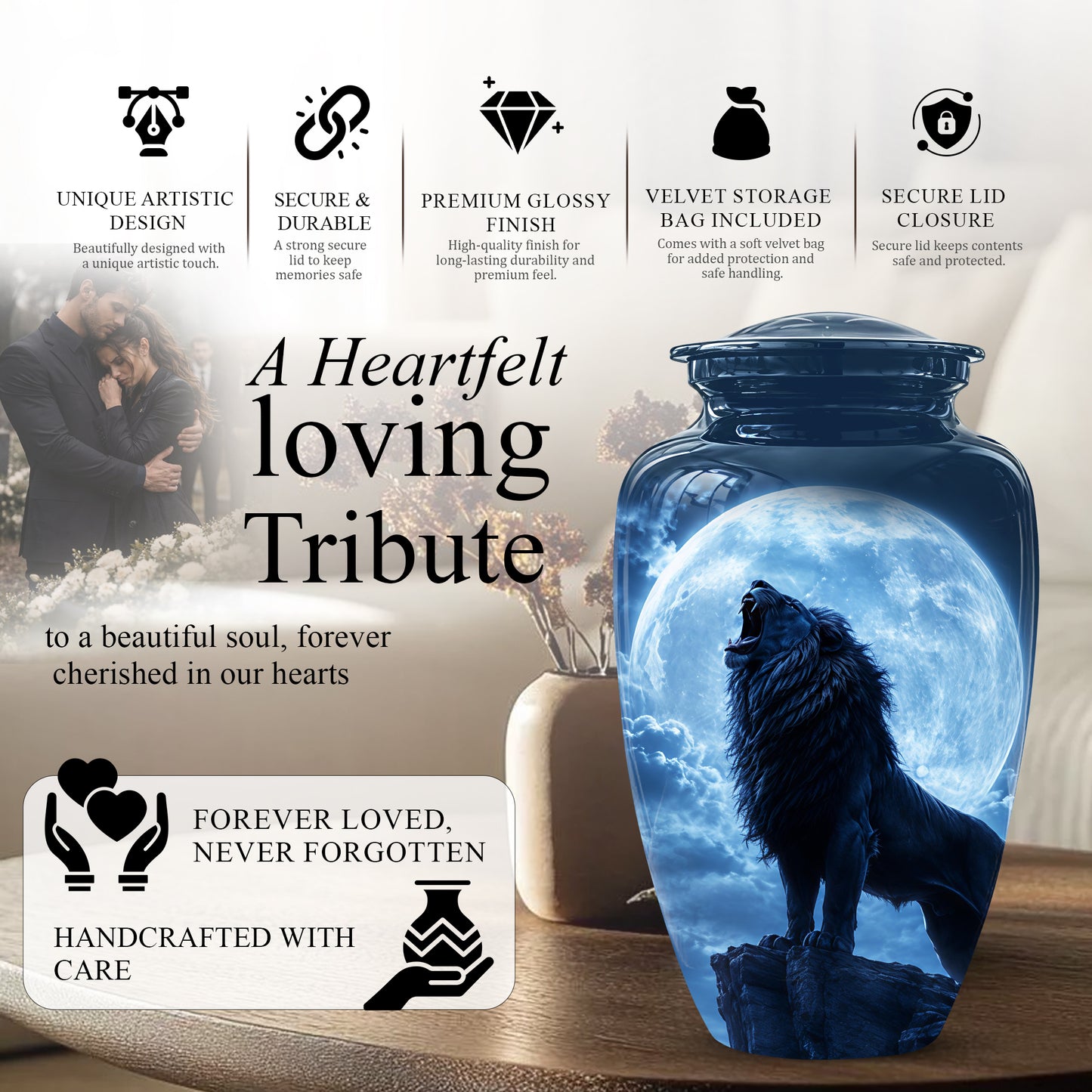 Roaring Lion Cremation Urn - Handcrafted Personalized Urns For Ashes
