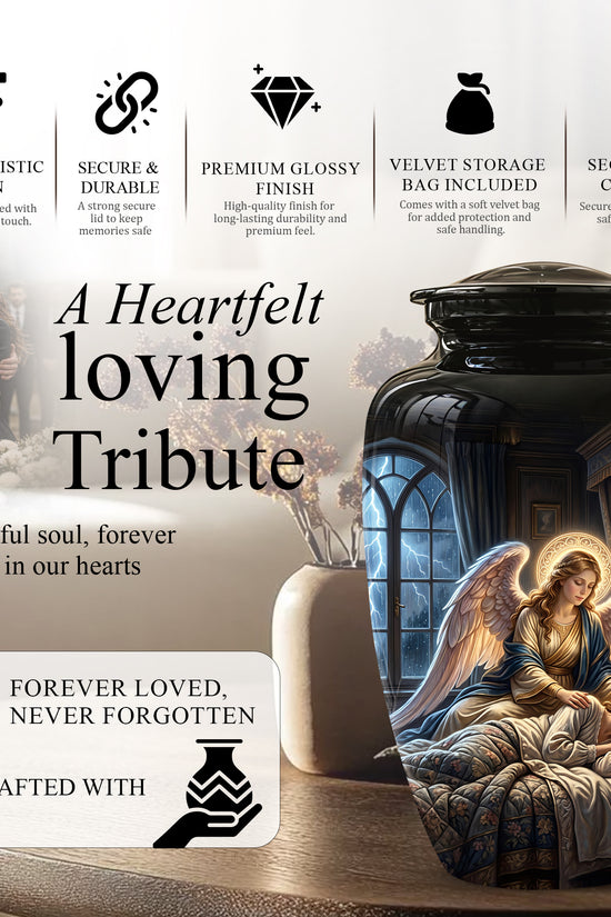 Angel Mom Cremation Urn - Black Memorial Urns For Mother Ashes