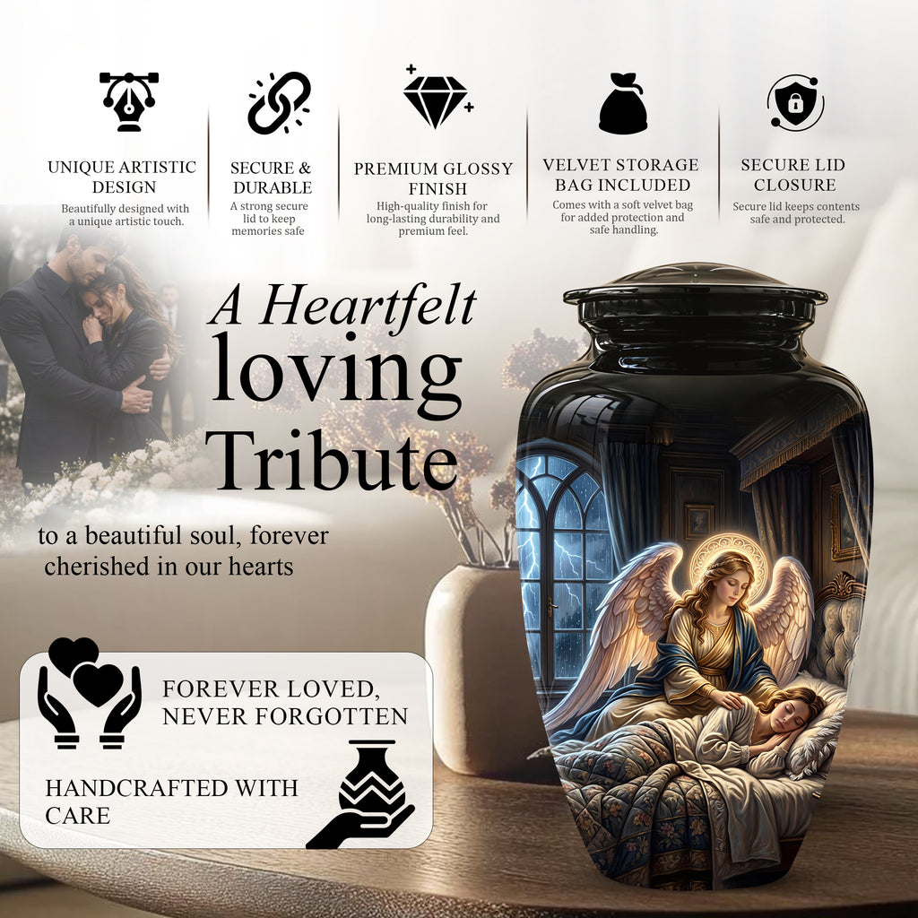 Angel Mom Cremation Urn - Black Memorial Urns For Mother Ashes