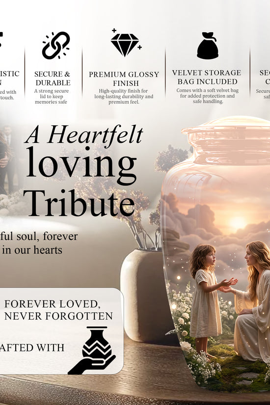 Angel Mom With Girl Child - Beautiful Artistic Custom Urns For Mom Ashes