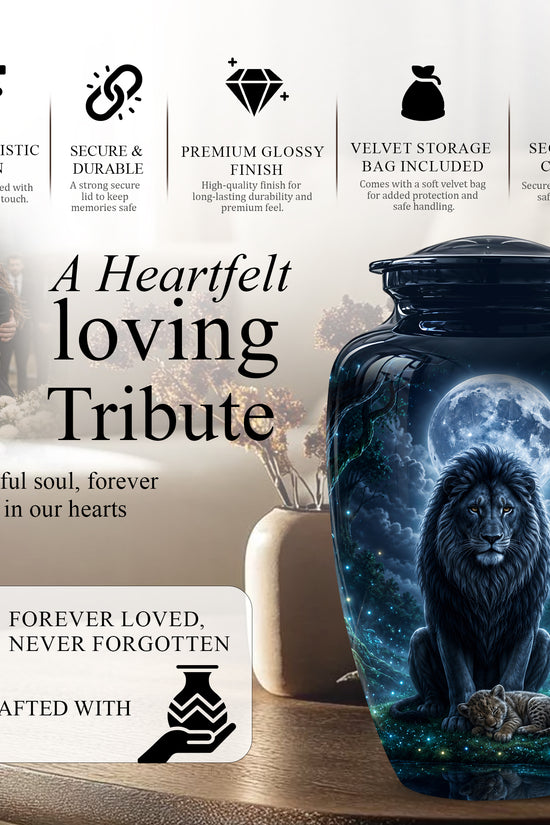 Lion And Moon Memorial Urn - Lion Adult Male Funeral Urns For Ashes