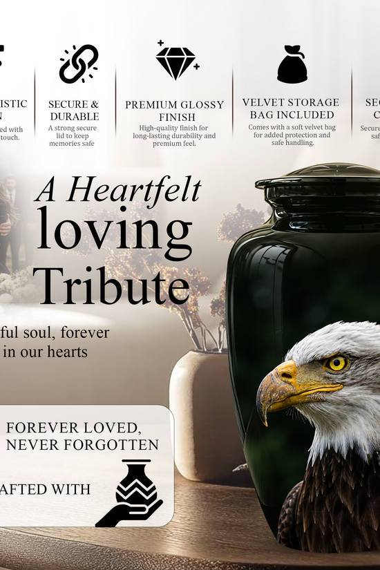 Patriotic Eagle Cremation Urn - Black Memorial Father Urns For Ashes