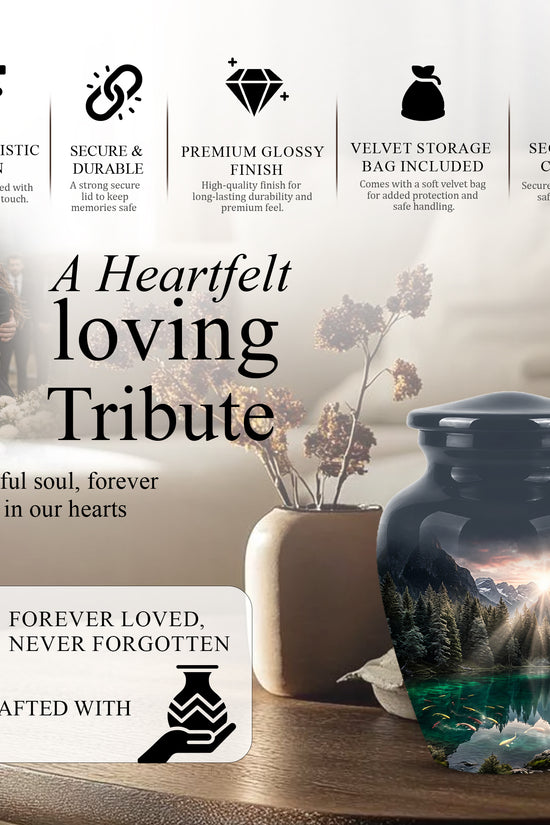 Mountain Lake Cremation Urn - Elegant Nature Urns For Human Ashes