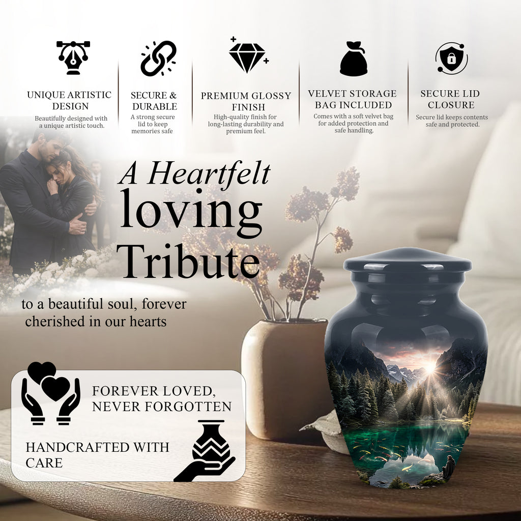 Mountain Lake Cremation Urn - Elegant Nature Urns For Human Ashes