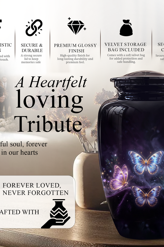 Flying Butterfly Urns For Mom Ashes - Handcrafted Black Cremation Urns