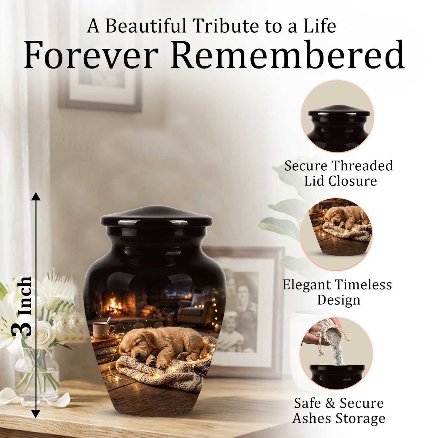 Dog Puppy Cremation Urn - Resting Eternal Memorial Urns For Pet Ashes