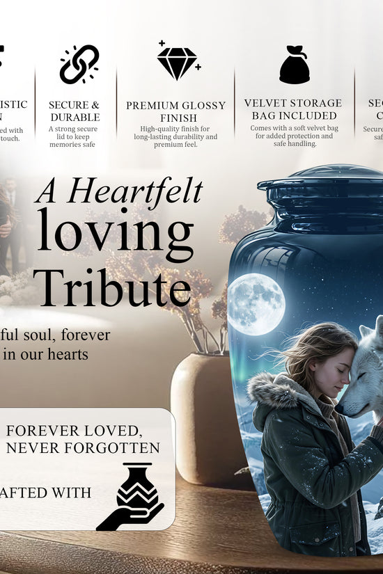 White Wolf Memorial Urn for Ashes - Custom Engraved Urns For Human