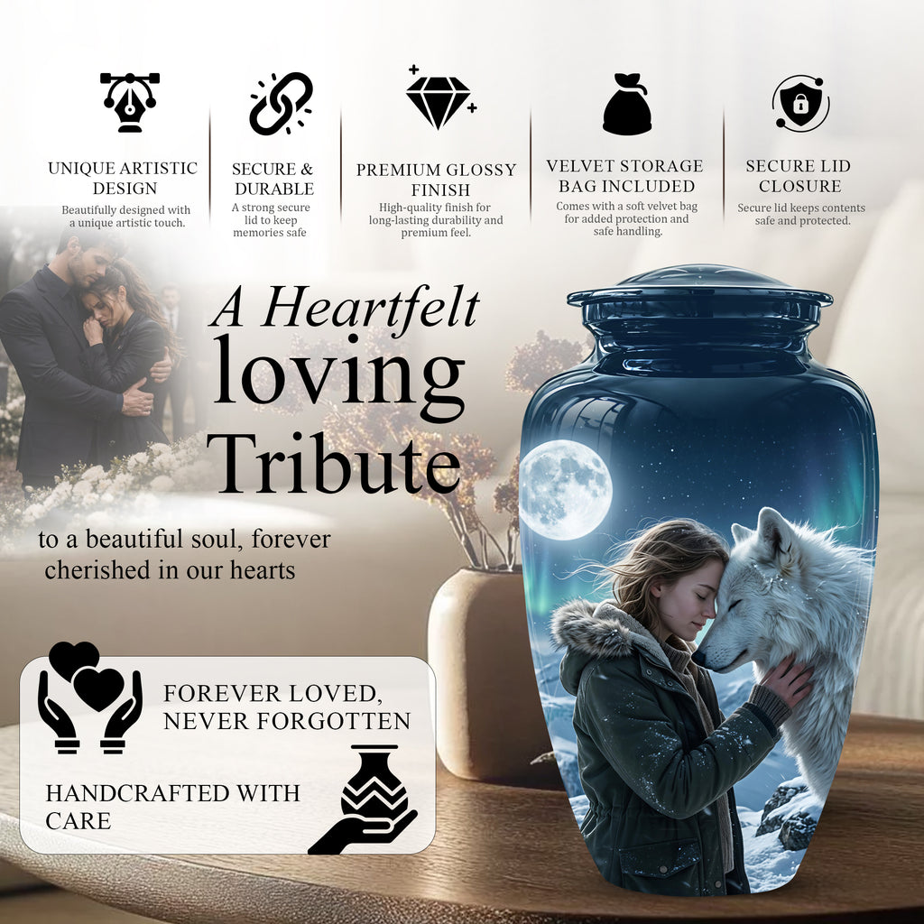 White Wolf Memorial Urn for Ashes - Custom Engraved Urns For Human