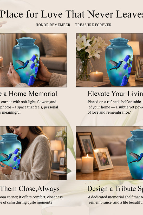 Blue Hummingbird Custom Urn - Majestic Funeral Urns For Ashes On Sale