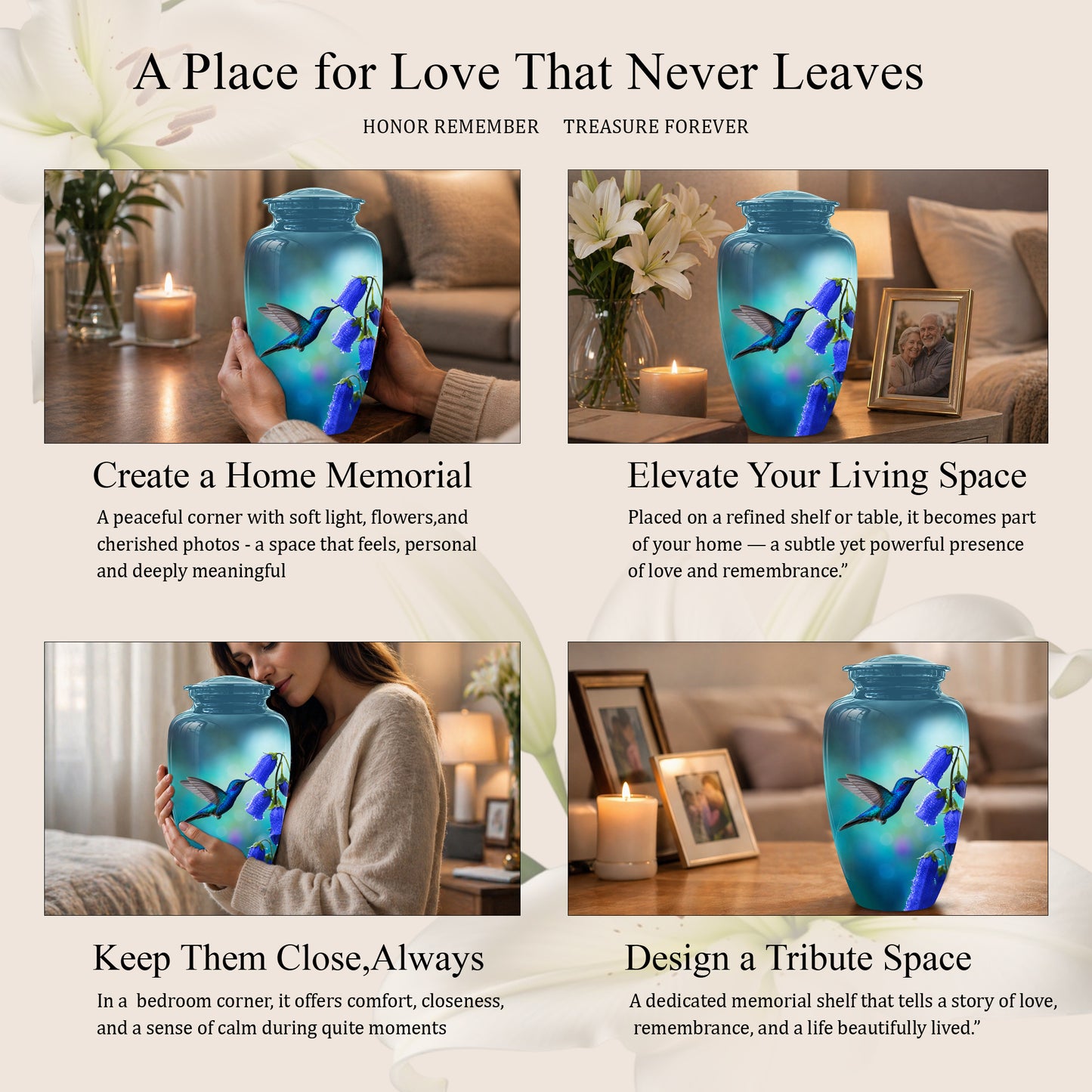 Blue Hummingbird Custom Urn - Majestic Funeral Urns For Ashes On Sale