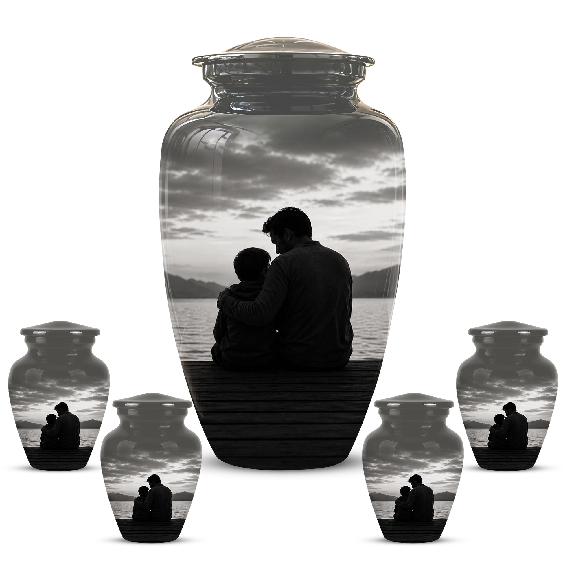 Handcrafted Father Memorial Urn - Black Personalized Urn For Dad Ashes