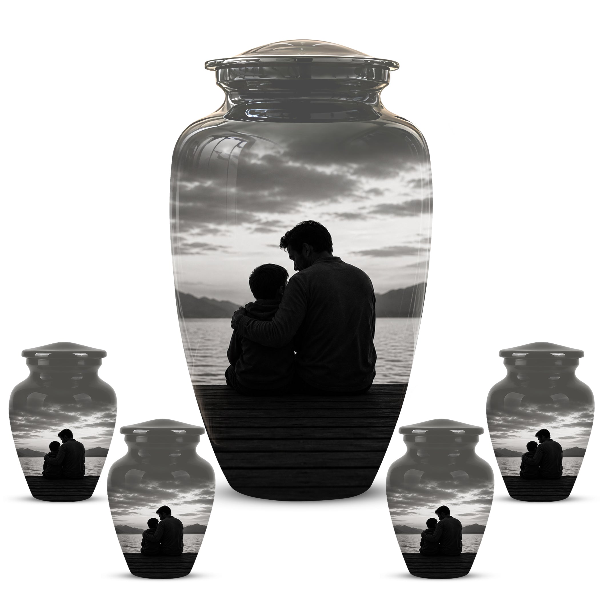 Handcrafted Father Memorial Urn - Black Personalized Urn For Dad Ashes