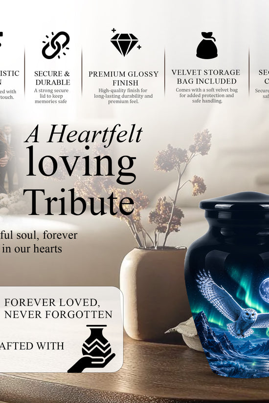 Flying Owl Adult Memorial Urn - Artistic Handcrafted Burial Urns For Ashes